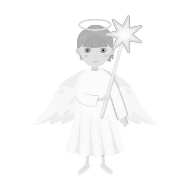 Vector illustration of Angel with a star single icon in monochrome style for design.Christmas vector symbol stock illustration web.