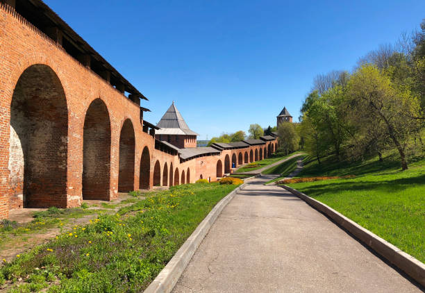 Fortress wall in Smolensk, Russia.  Sunny day, the end of April.
