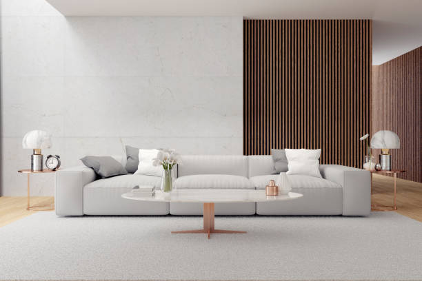 istock Modern luxury living room interior design, white sofa with concrete wall ,3d rendering 960177436
