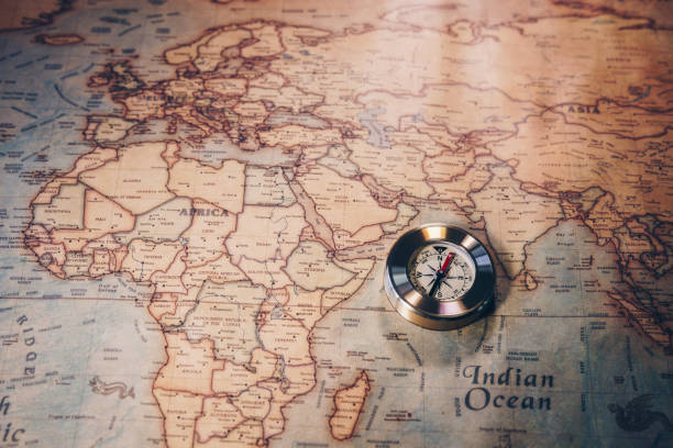istock Travel concept background, vintage compas and old earth map 960177846