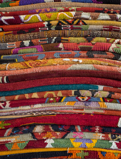 Colorful background of arabic kilims and rugs. stock photo