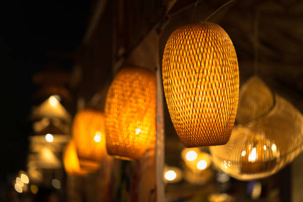 istock Decorating hanging lantern lamps in wooden wicker made from bamboo 960191854