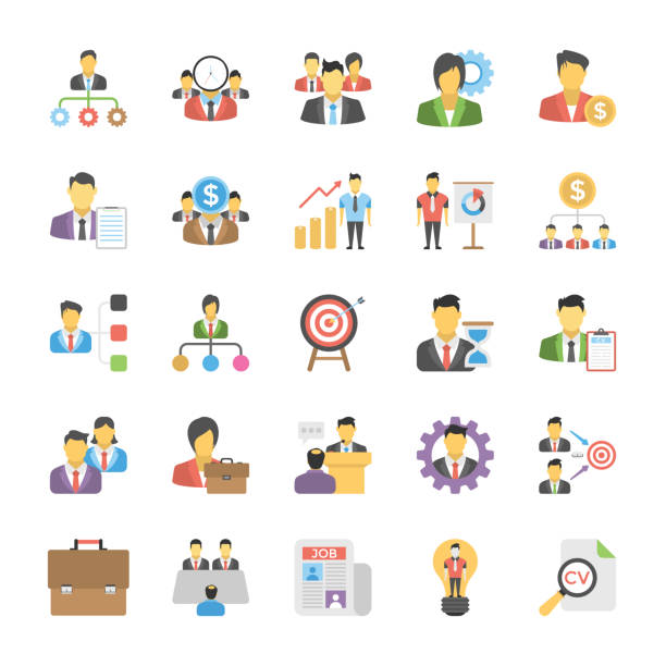Human Resources Flat Icons Set Get your next Human Resource Vector Icons Set! These Icons are great for presentations, web design, web apps, mobile applications or any type of design projects. project manager stock illustrations