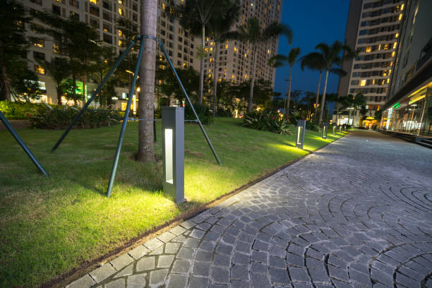 istock Garden glowing decoration light in the park at night 960195236