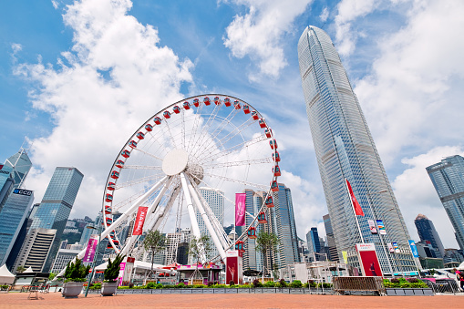 Hong Kong - May 16 2018 : The Hong Kong Observation Wheel at the New Central Harborfront, Central District, Hong Kong.