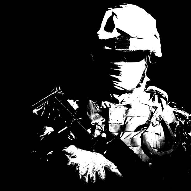 istock Modern infantry high contrast portrait on black 960204174