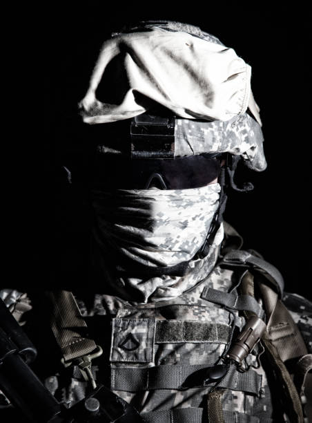 istock Modern infantry high contrast portrait on black 960204206