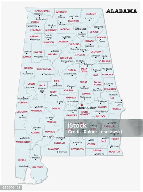 Alabama Administrative And Political Map Stock Illustration - Download Image Now - Alabama - US State, Outline, Boundary