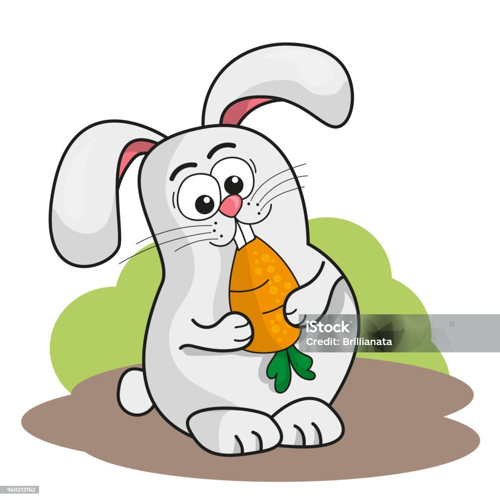 Cute Cartoon Rabbit Holding A Carrot Vector Illustration Stock Illustration  - Download Image Now - iStock