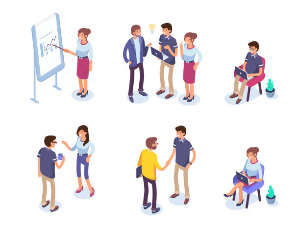 business people Business people character set. Flat isometric vector illustration isolated on white background. using laptop illustrations stock illustrations