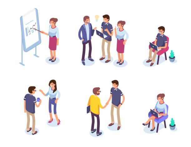 business people Business people character set. Flat isometric vector illustration isolated on white background. computer presentation stock illustrations