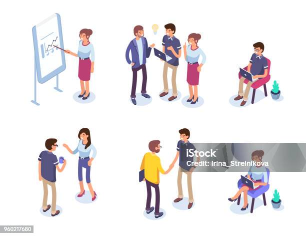 Business People Stock Illustration - Download Image Now - Isometric Projection, People, Discussion