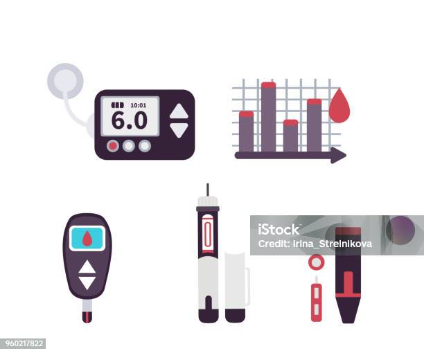 Icônes De Diabète Vecteurs libres de droits et plus d'images vectorielles de Stylo - Stylo, Diabète, Seringue
