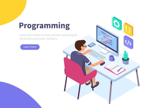 programmer Programmer at work concept banner.  Can use for web banner, infographics, hero images.  Flat isometric vector illustration isolated on white background. computer programmer illustrations stock illustrations