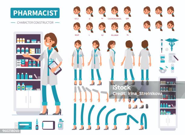 Pharmacist - Arte vetorial de stock e mais imagens de Personagens - Personagens, Farmacêutico, Farmácia