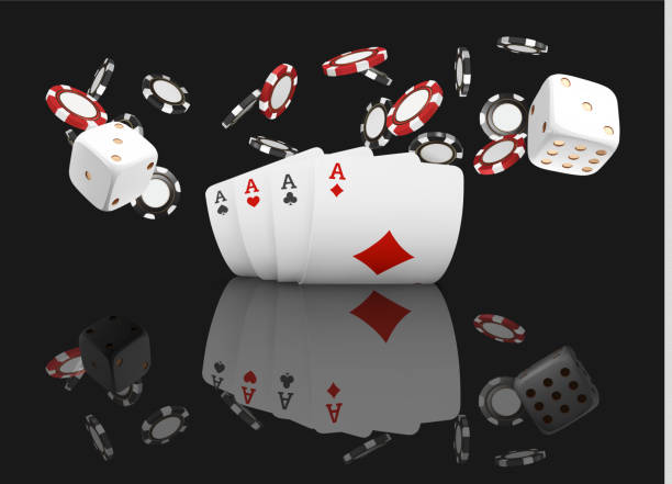 istock Playing cards and poker chips fly casino. Concept on black background. Poker casino vector illustration. Red and black realistic chip in the air. Gambling concept, poker mobile app icon 960228036