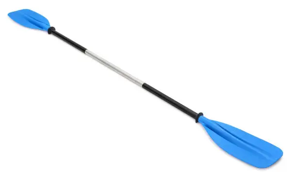 Blue plastic kayak paddle isolated on white