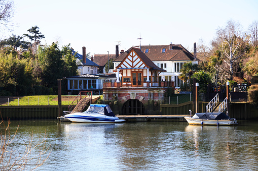 Kingston upon Thames, United Kingdom - Feb 25 2018: Houses along the River Thames.