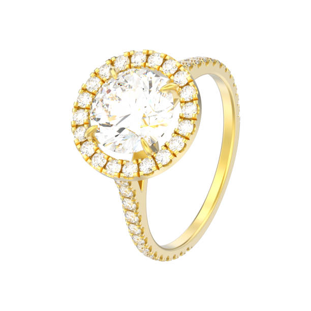istock 3D illustration isolated yellow gold engagement wedding diamond ring 960245816