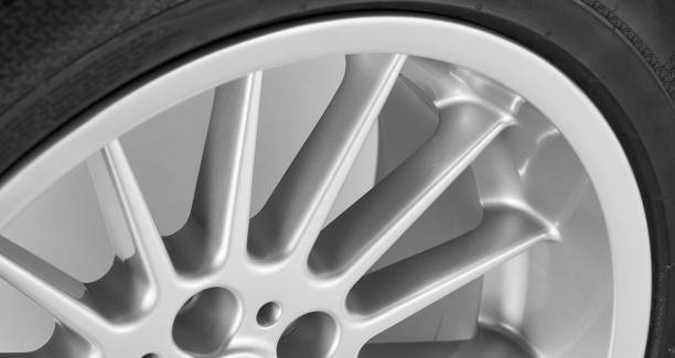 istock Part of silver alloy wheel with tire 960249480