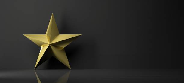 3d rendering concept Golden star icon with reflection,isolated on black background luxury hotel stock pictures, royalty-free photos & images