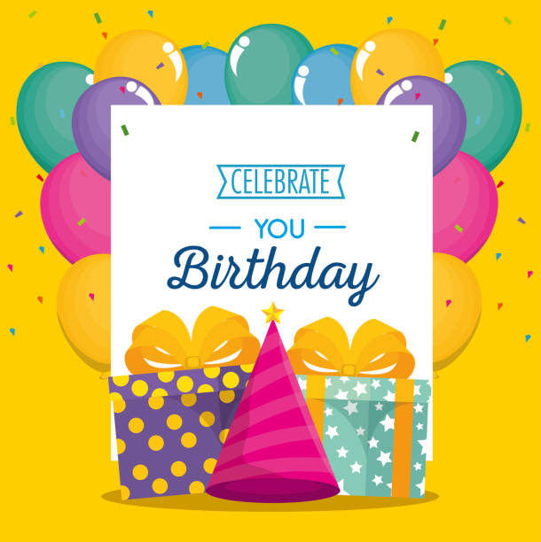ilustrações de stock, clip art, desenhos animados e ícones de happy birthday celebration card with gifts presents - personal accessory balloon beauty birthday