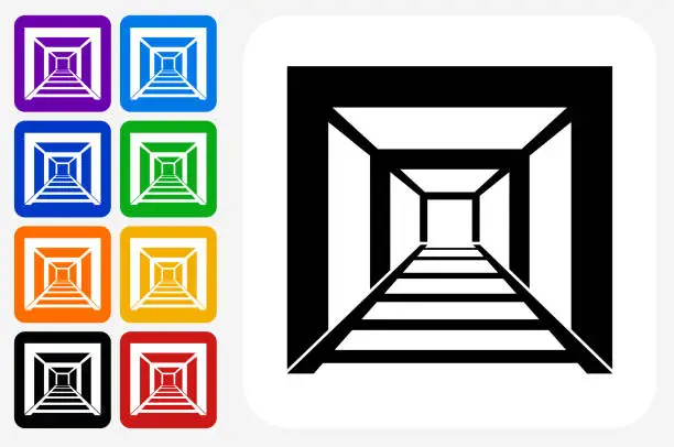 Vector illustration of Mining Tunnel Icon Square Button Set