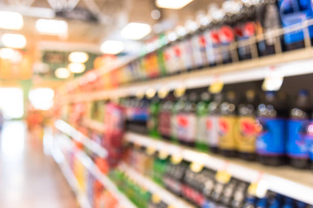 istock Abstract blurred soft drinks aisle in American store 960252434