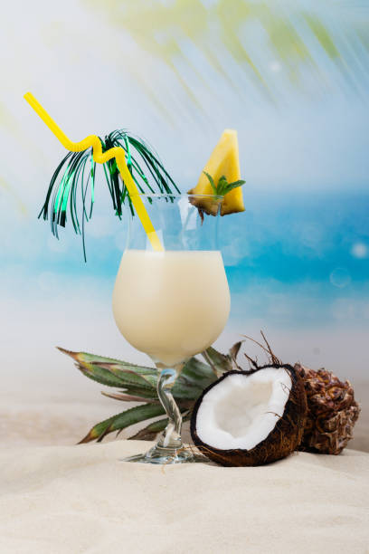 istock Pina colada cocktail on beach coast 960264414