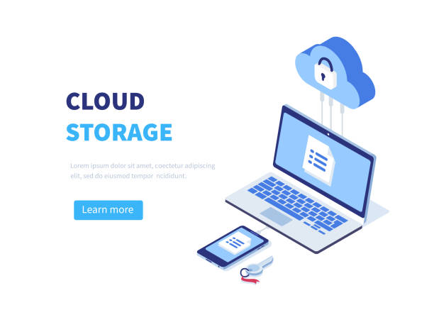 Cloud storage Cloud storage concept with pc, laptop, smarphone. Can use for web banner, infographics, hero images.  Line style Isometric vector illustration. backup stock illustrations
