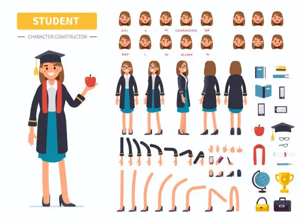 Vector illustration of woman student