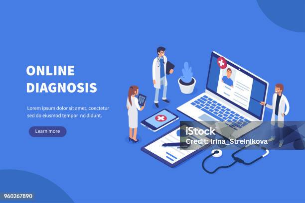 Online Diagnosis Stock Illustration - Download Image Now - Healthcare And Medicine, Doctor, Isometric Projection