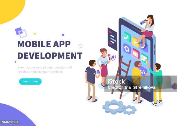 Mobile App Development Stock Illustration - Download Image Now - Mobile App, Isometric Projection, Development