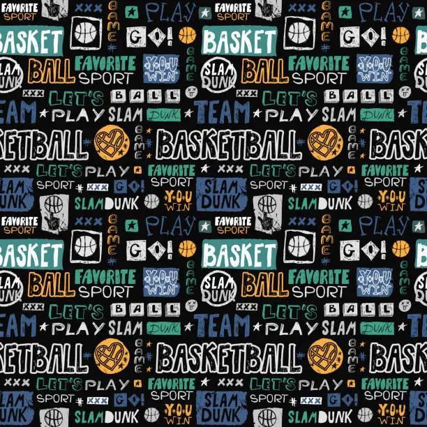 Vector illustration of Vector sketch basketball seamless pattern. Print design for T-shirts, banners, flyers, children's clothes.