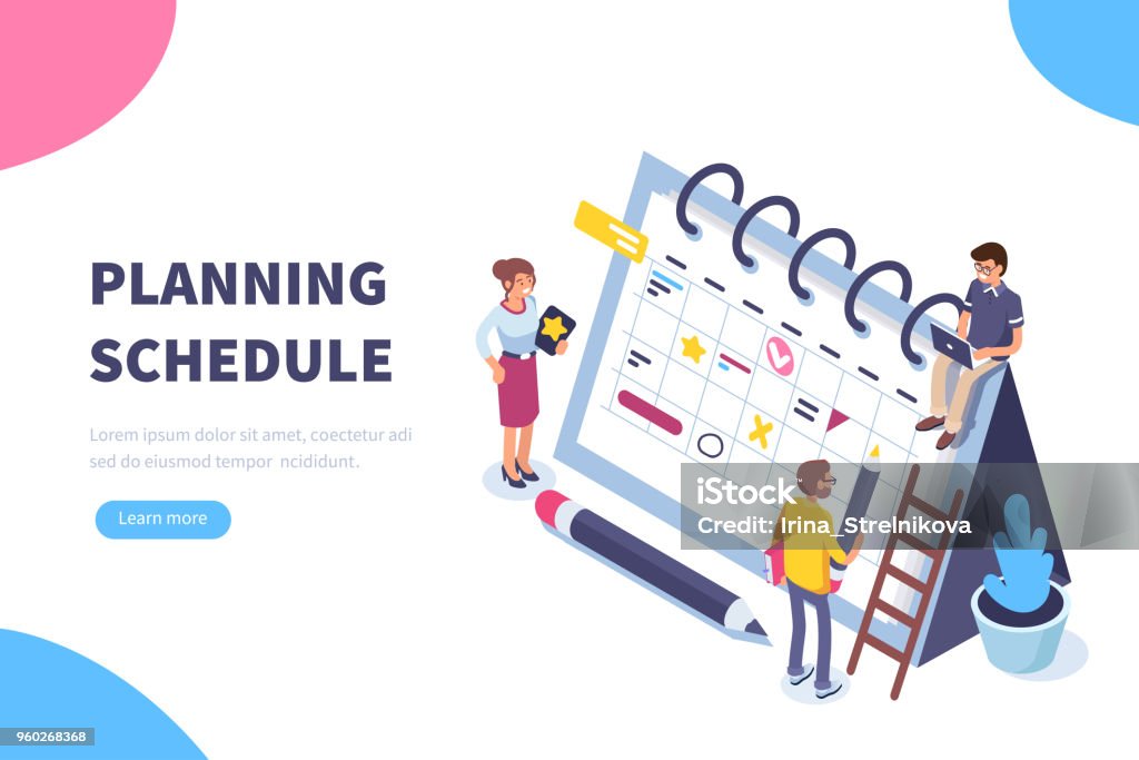 planning schedule Planning schedule concept banner with characters. Can use for web banner, infographics, hero images. Flat isometric vector illustration isolated on white background. Calendar stock vector