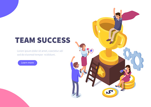 Success concept banner. Can use for web banner, infographics, hero images. Flat isometric vector illustration isolated on white background.