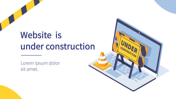 under construction Website under construction page.  Flat isometric vector illustration isolated on white background. repairing construction site construction web page stock illustrations