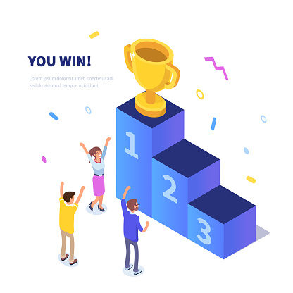 Win concept with characters. Can use for web banner, infographics, hero images. Flat isometric vector illustration isolated on white background.