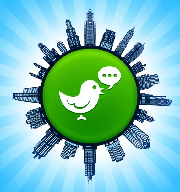 Vector illustration of Communication Bird  on Modern Cityscape Skyline Background