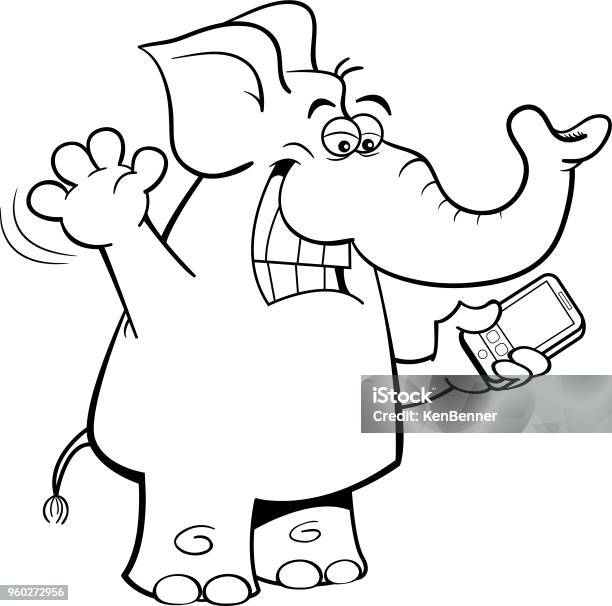 Cartoon Elephant Holding A Cell Phone Stock Illustration - Download Image Now - Animal, Animal Wildlife, Camera - Photographic Equipment