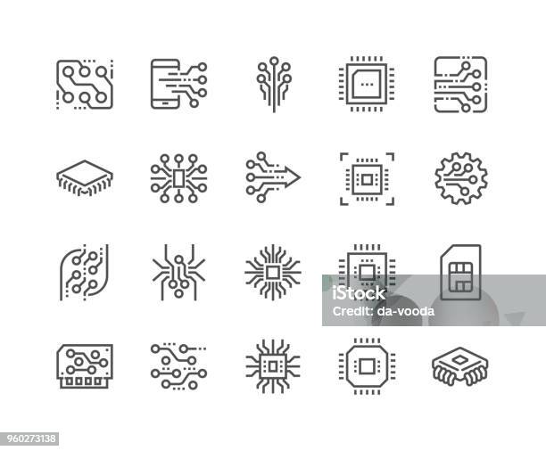 Ilustración de Iconos De Línea Electrónica y más Vectores Libres de Derechos de Ícono - Ícono, Tecnología, Chip - Componente de ordenador