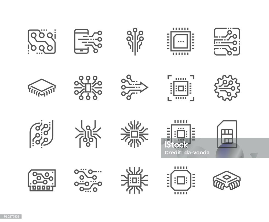 Line Electronics Icons Simple Set of Abstract Electronics Related Vector Line Icons. Contains such Icons as Spider Bot, Chip, Circuit, Abstract Electronic Module and more. Editable Stroke. 48x48 Pixel Perfect. Icon Symbol stock vector