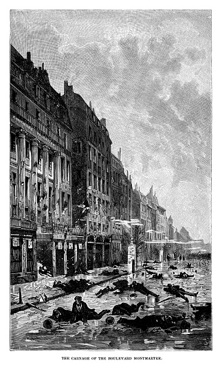 Carnage of the Boulevard Montmarte in Paris - Scanned 1880 Engraving