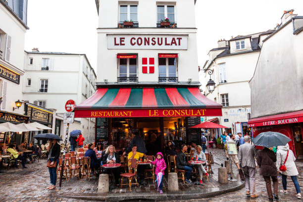 Paris, France. 12 May, 2018 - Two beautiful streets in the charming Montmartre district in Paris, France.