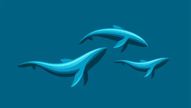 Vector illustration of Whale family