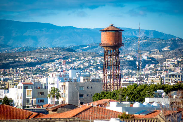 Limassol water tower, view over town. Cyprus.