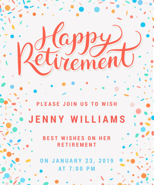 Happy retirement. Party invitation. Happy retirement. Party invitation. Hand lettering. Vector hand drawn illustration. retirement stock illustrations