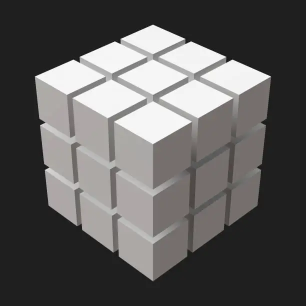 Vector illustration of big cube with cubic cuts