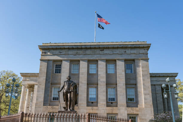 Raleigh, NC - April 17, 2018: George Washington statue on the grounds of the North Carolina Capitol Building in Raleigh