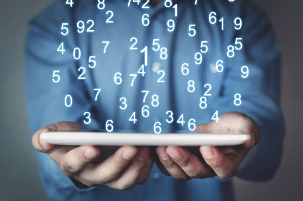 Man holding numbers. Digital information concept